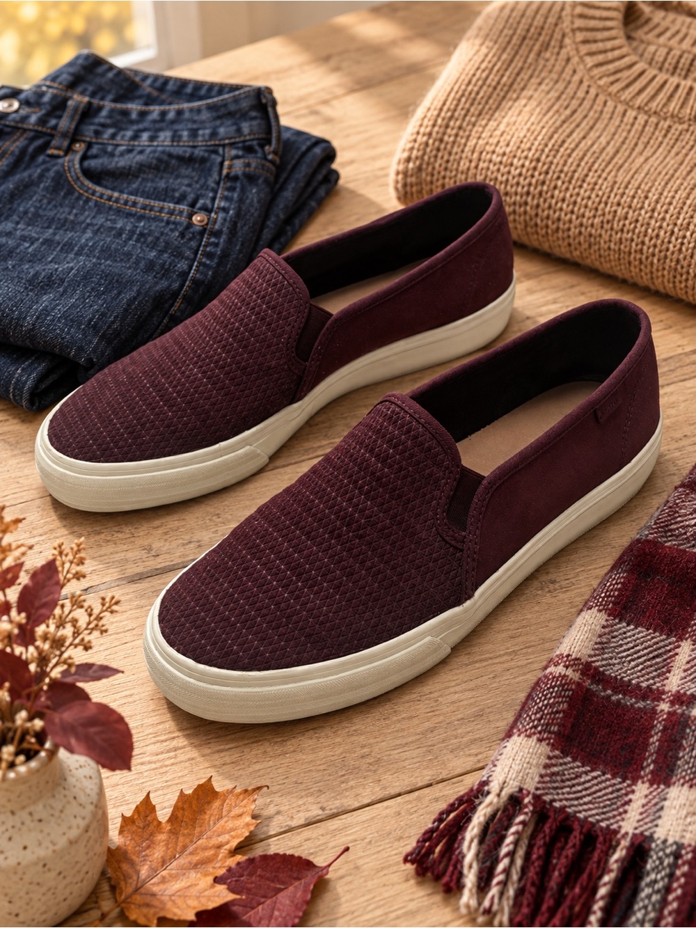 Keds Double Decker Embossed Suede Slip-On Sneakers Burgundy Women’s 9.5M